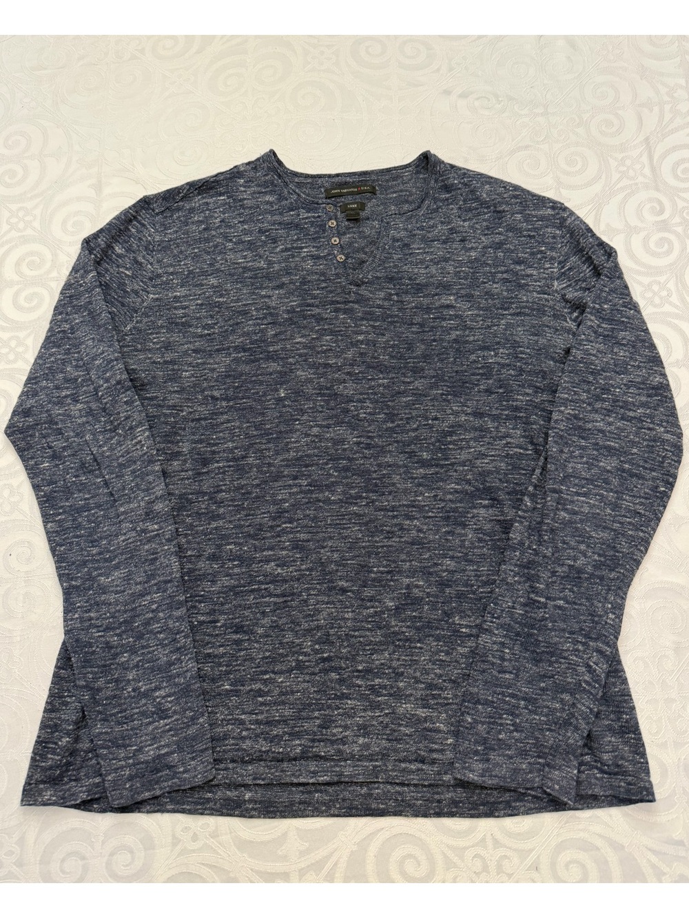 John Varvatos Luxe Heathered Blue Henley Men Size XL Long Sleeve Shirt Top